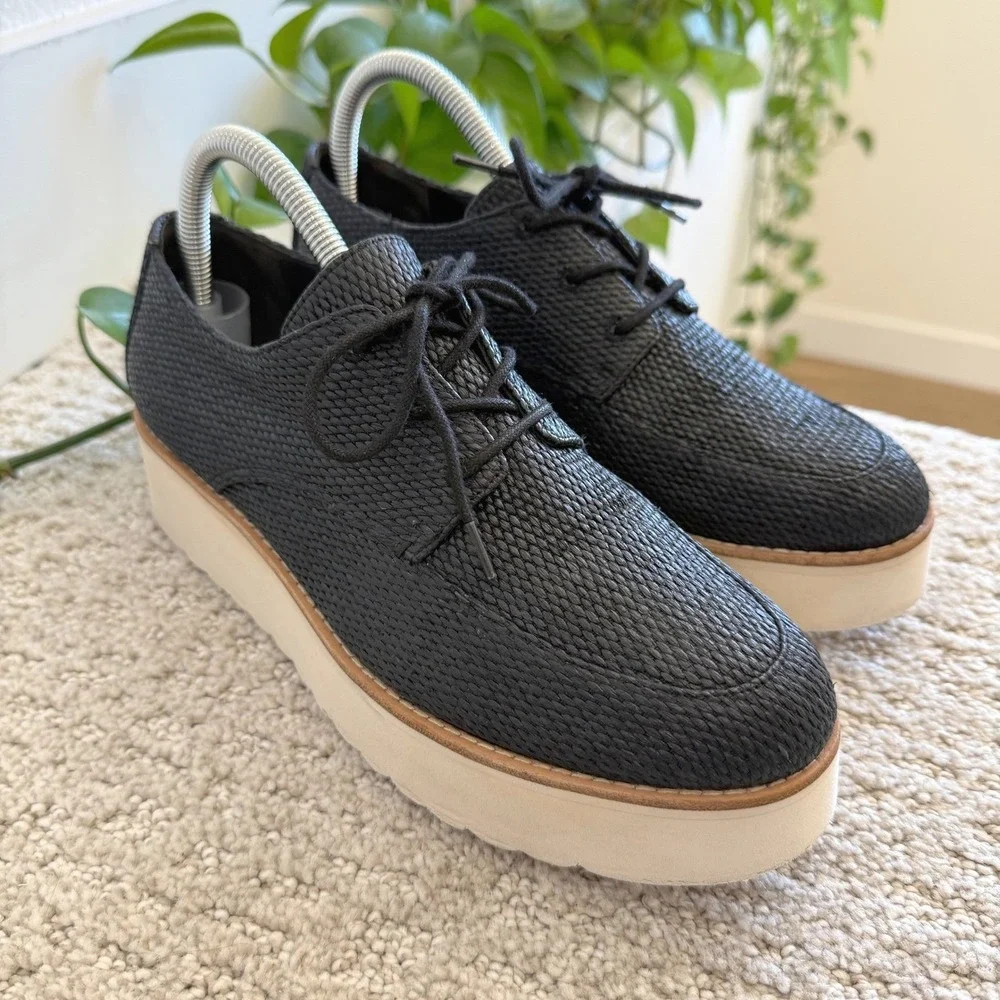 Vince ZINA RAFFIA Textured Platform SNEAKERS Women 8 BLACK LUXURY MINIMALIST‎